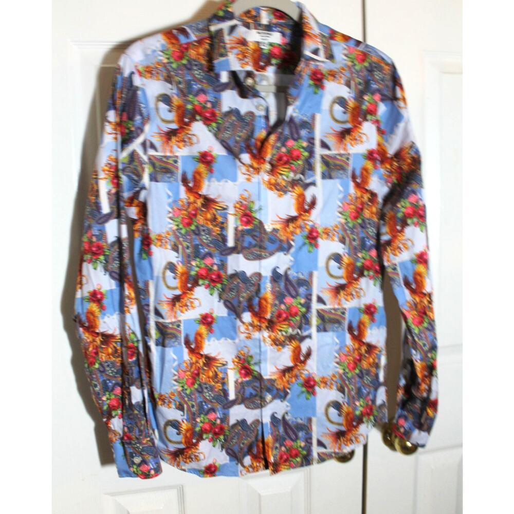 Murano Collezione Men's Golden Phoenix Print Slim Fit LS Shirt sz M